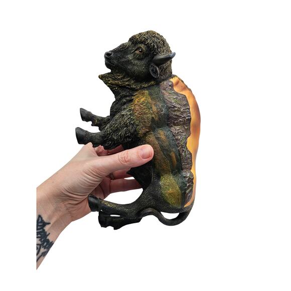 Vintage Buffalo Bison Resin Figurine Sculpture w/ Sunrise Sunset Painted On Side - Picture 7 of 7